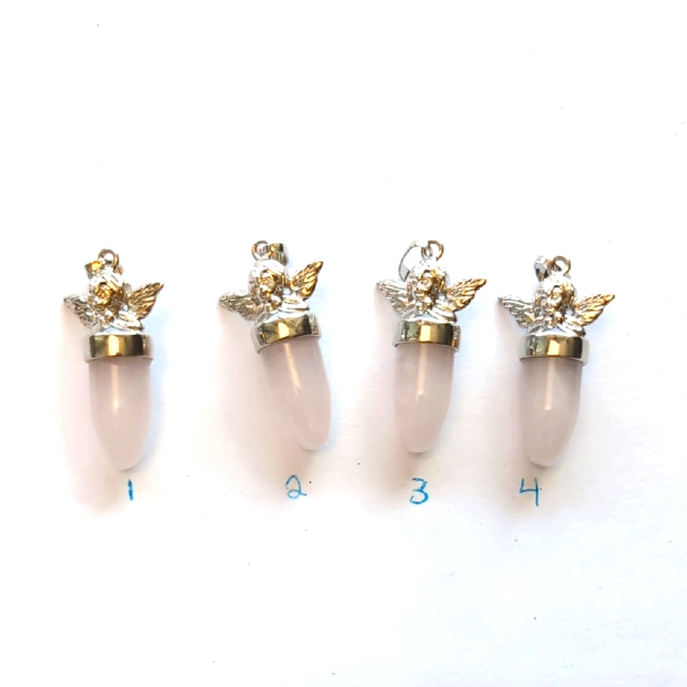 Rose Quartz Crystal Angel Cherub Necklace